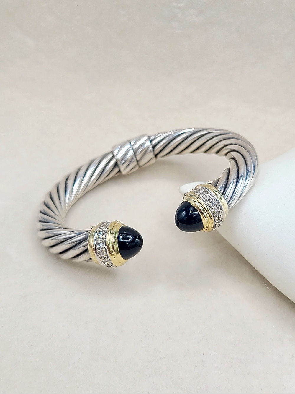 David Yurman 10mm Black Onyx Diamond Bracelet With Gold
